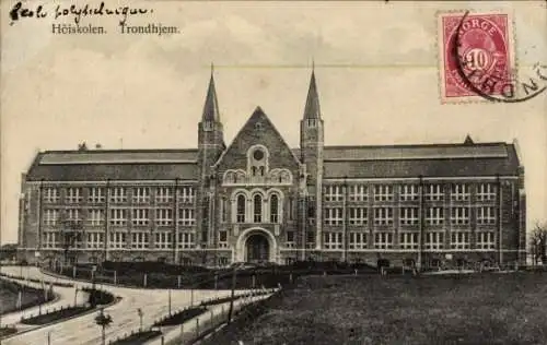 Ak Trondhjem Trondheim Norwegen, Polytechnische Schule, Höiskolen, Gebäude mit Türmen, Gartena...