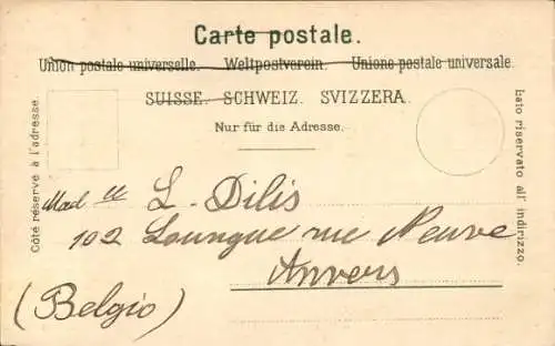 Ak Andermatt Kanton Uri, Historisches Gebäude, Menschen in Formation, Berglandschaft