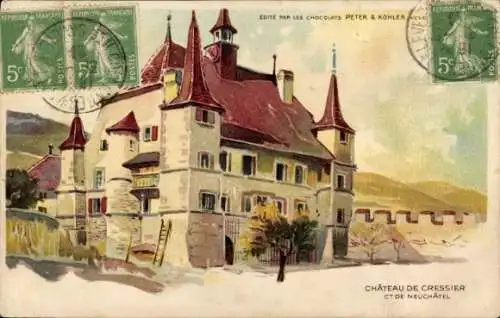 Ak Neuchâtel Neuenburg Stadt, Château de Cressier, Peter & Kohler