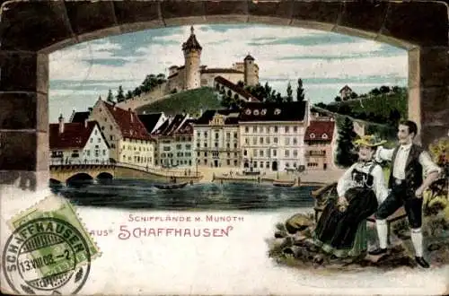 Ak Schaffhausen am Rhein Schweiz, Postkartenansicht von  Hafenpromenade, historische Gebäude, ...