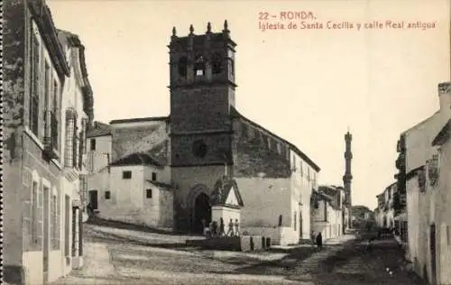 Ak Ronda Andalusien Spanien, Iglesia de Santa Cecilia, Calle Real, alte Architektur, historisc...