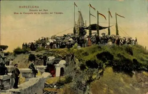 Ak Barcelona Katalonien Spanien, Tibidabo, Romeria del Ram, Messe auf dem Berggipfel