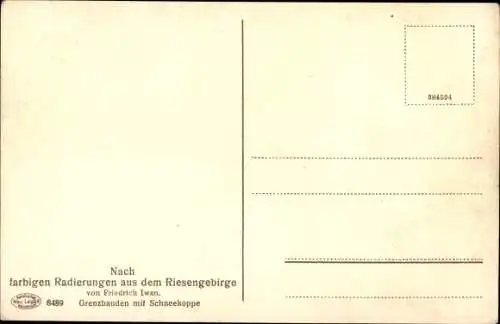 Künstler Ak Iwan, Friedrich, Grenzbauden mit Schneekoppe, Winter, Schnee