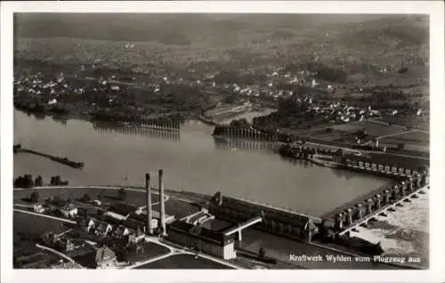 Ak Wyhlen am Rhein Baden, Fliegeraufnahme Kraftwerk