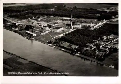 Ak Obernburg am Main Unterfranken, Fliegeraufnahme, Vereinigte Glanzstoff-Fabriken A.-G. Werk