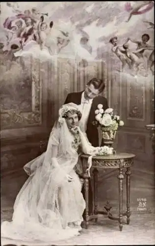 Ak Brautpaar, Liebespaar, Frau in weißem Kleid