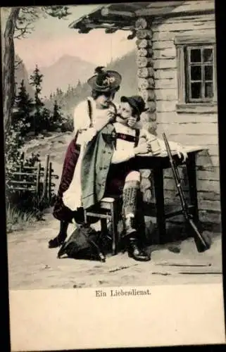 Ak Bayerische Tracht, Liebespaar, Liebesdienst