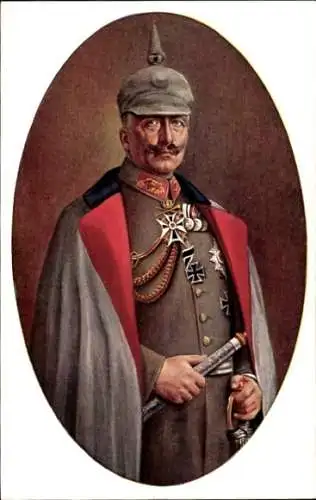 Künstler Ak Grabendorff, R., Kaiser Wilhelm II., Portrait in Felduniform, Pickelhaube