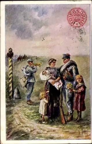 Ak KuK Soldaten, Frau mit Kindern, Patriotik, I WK