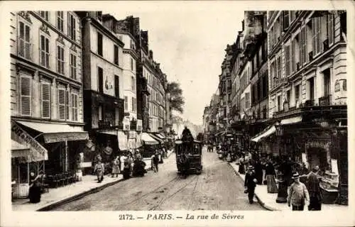 Ak Paris VI., La Rue de Sevres, Pferdestraßenbahn