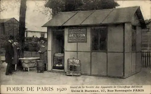 Ak Paris, Boulevard Saint Germain, Stand der Gesellschaft Besson, Foire de Paris 1920, Heizger...