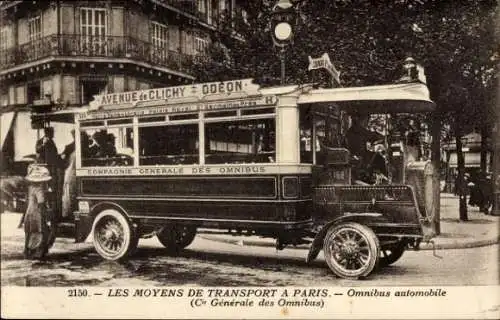 Ak Paris, Moyens de Transport, Omnibus automobile, Cie. Generale des Omnibus, Avenue de Clichy Odeon