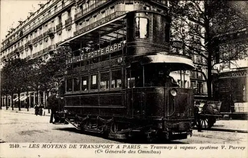 Ak Paris, Dampfstraßenbahn