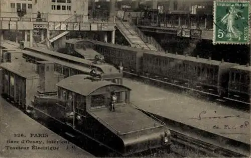 Ak Paris I Louvre, Gare d'Orsay, Tracteur Électrique, Innenansicht, historische Postkarte