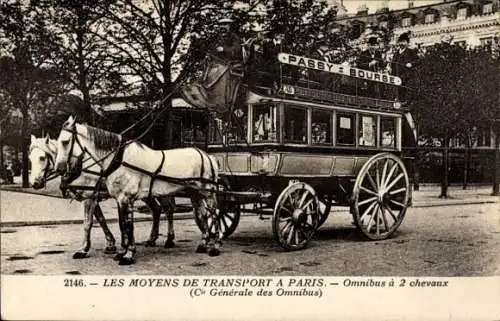 Ak Paris, Pferdeomnibus Passy - Bourse