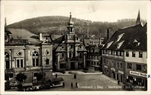 Ak Kulmbach in Oberfranken, Marktplatz mit Rathaus, Gasthof