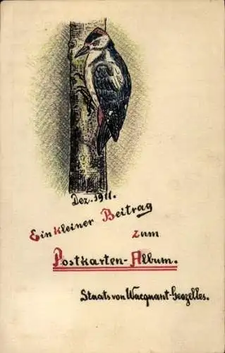 Handgemalt Ak Specht, Staats von Warquant Seszelles, Dez. 1911