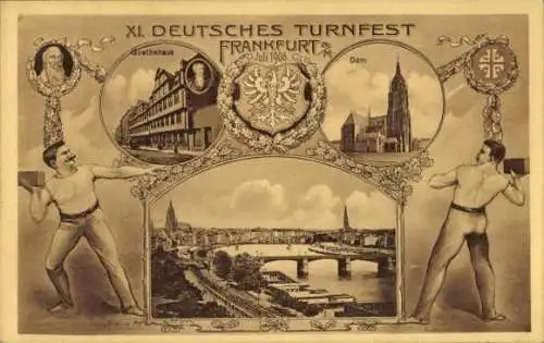 Ak XI. Deutsches Turnfest Frankfurt am Main 1908, Goethehaus, Dom