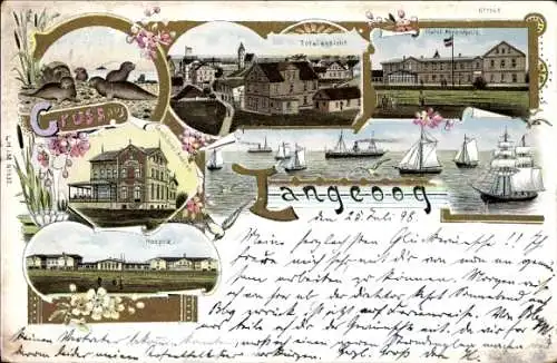 Litho Langeoog in Niedersachsen, Totalansicht, Hotel Ahrenholtz, Hospiz