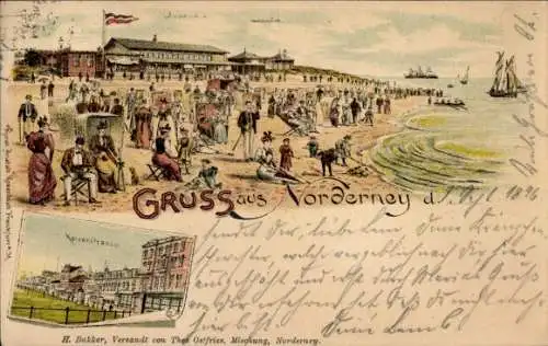 Litho Nordseebad Norderney Ostfriesland, Strand, Kaiserstraße