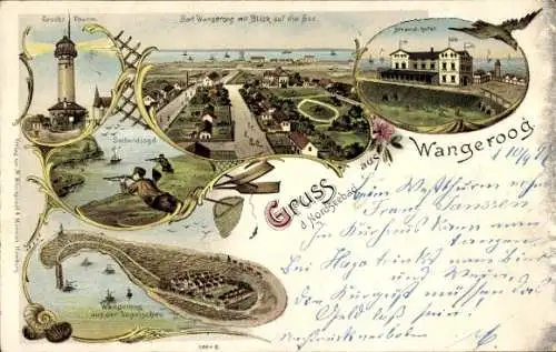 Litho Nordseebad Wangeroog Wangerooge in Ostfriesland, Strandhotel, Leuchtturm, Seehundjagd