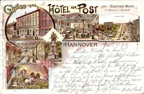 Litho Hannover in Niedersachsen, Hotel zur Post, Georgstraße, Denkmal