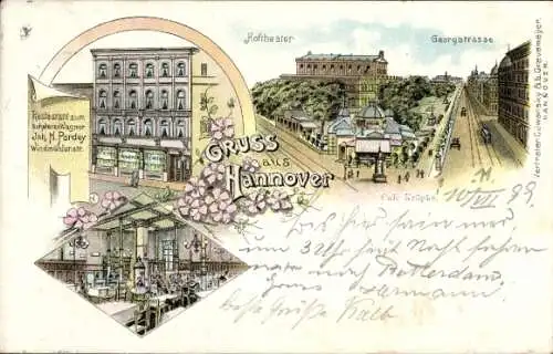 Litho Hannover, Restaurant zum schweren Wagner, Windmühlenstraße, Hoftheater, Georgstraße