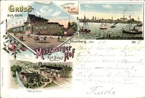 Litho Hamburg Harburg Moorburg, Moorburger Hof, Segelpartie, Weg zur Haake