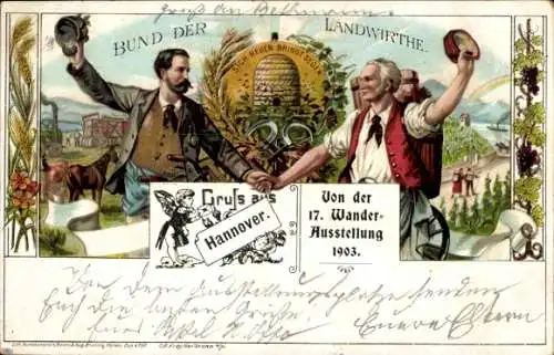 Litho Hannover, 17. Wanderausstellung DLG 1903, Bund der Landwirte, Bauer, Weinbauer, Bienenkorb