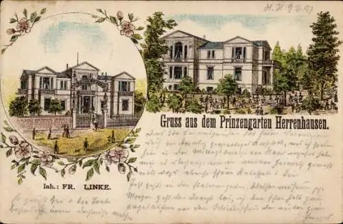 Litho Herrenhausen Hannover in Niedersachsen, Gastwirtschaft Prinzengarten, Inh. Fr. Linke