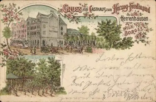 Litho Herrenhausen Hannover in Niedersachsen, Gasthaus zum Herzog Ferdinand, Inh. Wilh. Borges