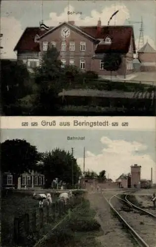 Ak Beringstedt in Holstein, Schule, Bahnhof