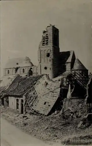 Foto Ak Paschendaele Passendale Westflandern, Zerstörte Häuser, I. WK