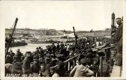 Foto Ak Brăila Rumänien, Abfahrt, Deutsche Soldaten, I. WK