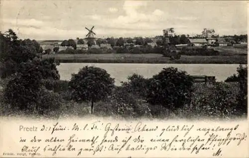 Ak Preetz in Holstein, Gesamtansicht, Windmühle