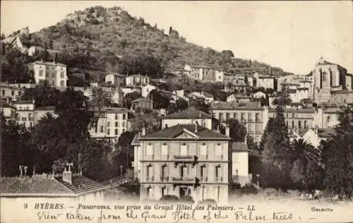 Ak Hyères Var, Panorama, Blick vom Grand Hotel des Palmiers