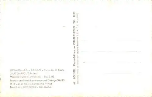 Ak Châteauroux Indre, Hotel du Faisan, Place de la Gare