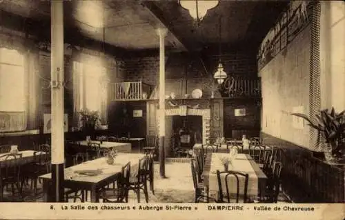 Ak Dampierre Seine-et-Oise Yvelines, Salle des chasseurs a Auberge St-Pierre, Vallee de Chevreuse