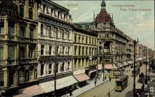 Ak Berlin Mitte, Leipziger Straße Ecke Friedrichstraße, Straßenbahnen