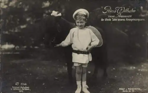 Ak Prinz Wilhelm von Preußen, Kinderportrait mit Pony