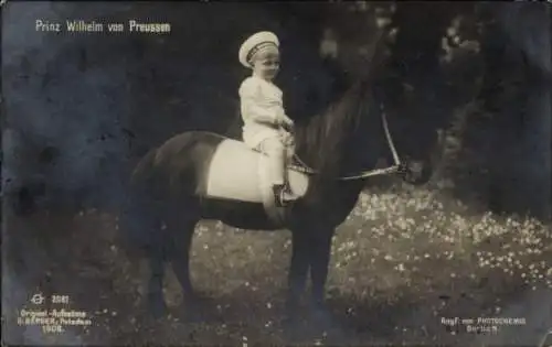 Ak Prinz Wilhelm von Preußen auf einem Pony, PH Berlin 2081