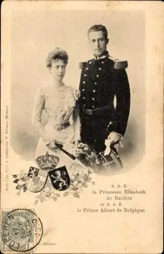 Wappen Ak Herzogin Elisabeth in Bayern, Prinz Albert von Belgien, Vermählung 2. Oktober 1900