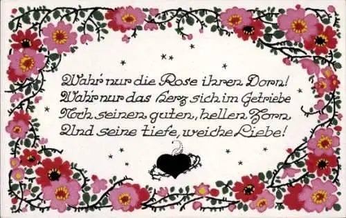 Gedicht Künstler Ak Heckel, Dora, Wahr nur die Rose ihren Dorn