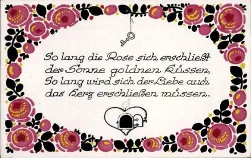 Gedicht Künstler Ak Heckel, Dora, So lang die Rose sich erschließt