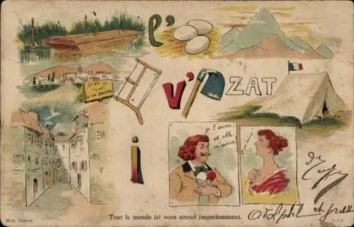 Litho Bilderrätsel, Eier, Berge, Zelt