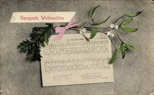 Ak Glückwunsch Weihnachten, Mistel, Notenblatt