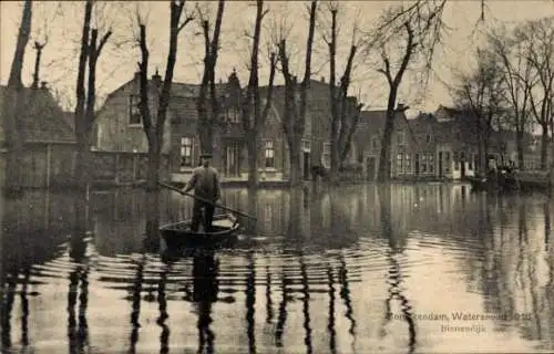 Ak Monnickendam Waterland Nordholland Niederlande,  Hochwasser 1910, Binnendeich