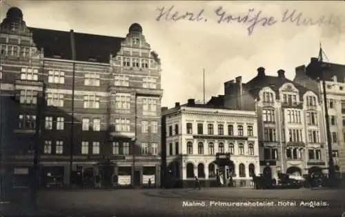 Ak Malmö Schweden, Hotel Anglais, Frimurarehotellet, historische Architektur, Stadtansicht