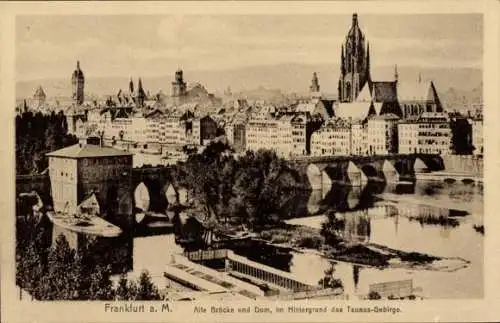 Ak Frankfurt am Main, Alte Brücke, Dom, Taunus-Gebirge