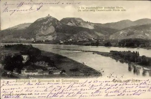 Ak Rolandseck Remagen am Rhein, Panorama, Nonnenwerth, Siebengebirge